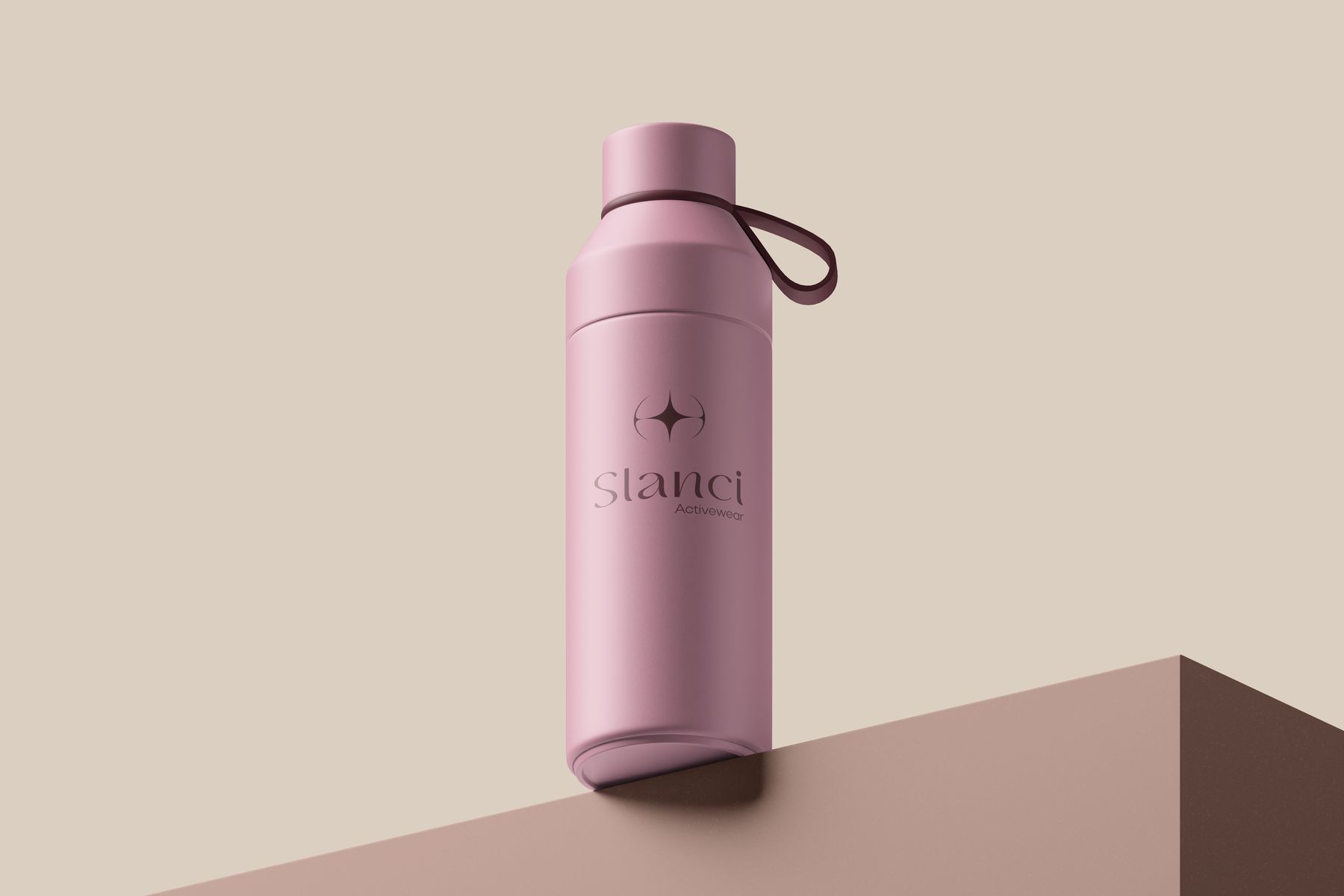 Garrafa térmica rosa com símbolo e logo Slanci gravados